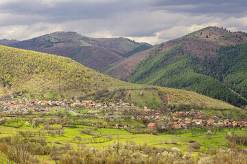 Fototapeta na wymiar Panoramic View of Poplaca Village in Transylvania, Romania