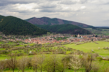Panoramic View of Poplaca Village in Transylvania, Romania