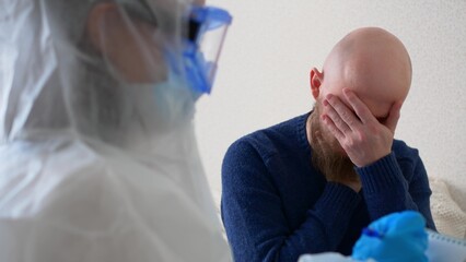 A sick man complains to the doctor about his health, the Man coughs and says that his throat hurts....