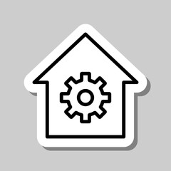 Gear, house simple icon vector. Flat design. Sticker with shadow on gray background.ai