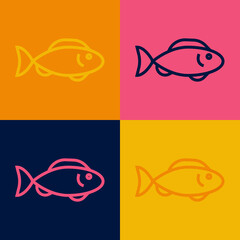 Pop art line Fish icon isolated on color background. Vector