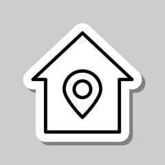 Location pointer, house simple icon vector. Flat design. Sticker with shadow on gray background.ai