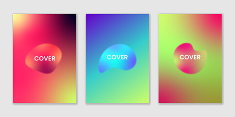 Abstract colorful gradient liquid cover set template. Modern poster set with gradient, hologram, star element, circle shapes. Futuristic design for brochure, flyer, wallpaper, banner