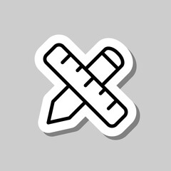 Ruler, pen simple icon vector. Flar design. Sticker with shadow on gray background.ai