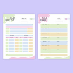 Personal monthly and weekly budget planner in a4 format. Finance, income and expenses. 