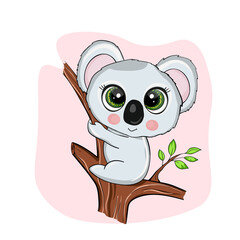 Cute panda baby isolated on white background. Funny australian animals. Card, postcards for kids. Little bear child smiling. Flat vector illustration for banner, card, wallpaper, poster