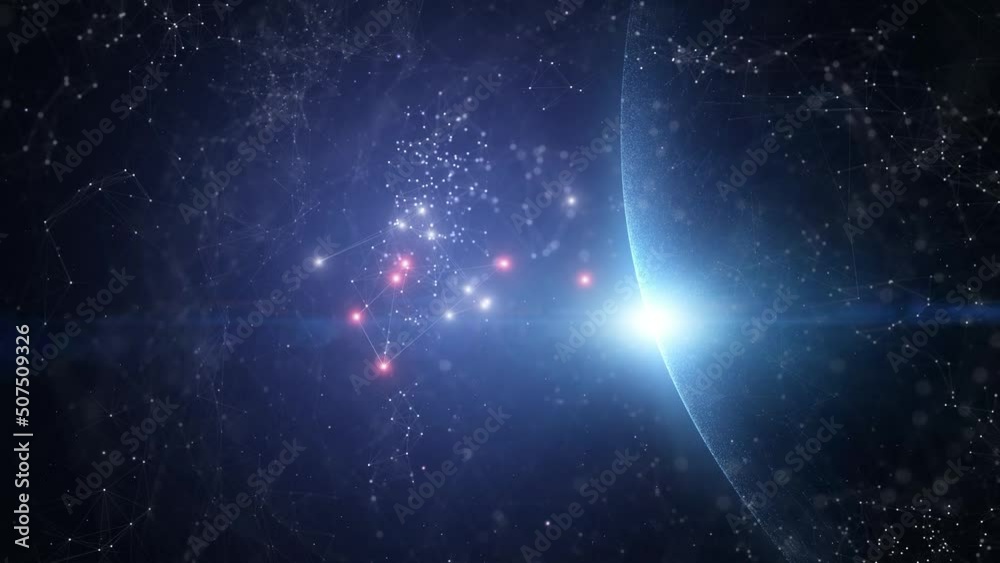 Poster futuristic universe with stars and lines looping animation.