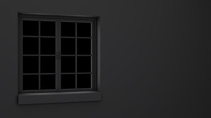 Black window with black background.
3d rendering illustration.
