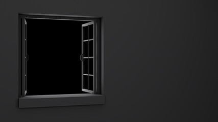 Black window with black background.
3d rendering illustration.
