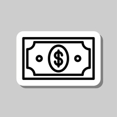 Dollar simple icon, vector. Flat design. Sticker with shadow on gray background.ai