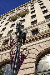 Pasadena, California, architecture, stylish building on the street against the backdrop of a street lamp