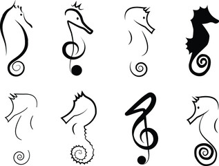 Vector illustration of a stylized seahorses on isolated white background. Icon set.  © Anastassia