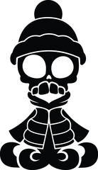 Cartoon Grim Reaper Scythe Skeleton Skull Hood Bones Corpse Death Angel Horror Scary Black and White Childrens Kids Illustration Design Halloween