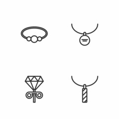 Set line Pendant on necklace, Stud earrings, Bracelet jewelry and Locket icon. Vector