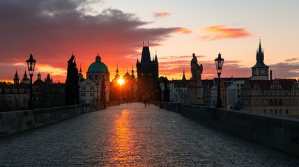Prague skyline sunrise