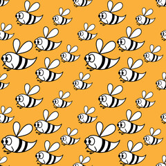 Bees Big and small seamless background. A hand-drawn cute bee. Vector Flying insects