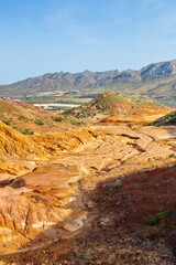 Arid landscape of the old Roman open-pit mines of Mazarrón, in Murcia, now abandoned