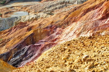 Arid landscape of the old Roman open-pit mines of Mazarrón, in Murcia, now abandoned