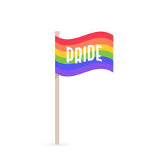 Pride LGBTQ flag waving. Rainbow icon with the word 