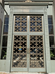 Pasadena, California, architecture, carved doors to the museum, building on the street