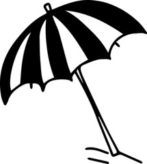 beach umbrella 
stickers summer doodle sketch hand drawn line graphic black and white big set of separate elements separately on a white background umbrella pineapple anchor sun