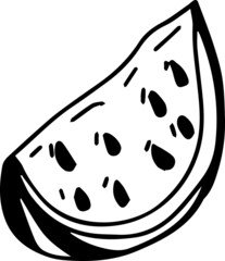 watermelon slice fruit 
stickers summer doodle sketch hand drawn line graphic black and white big set of separate elements separately on a white background umbrella pineapple anchor sun

