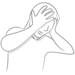 頭を抱える人物のグレーカットイラスト