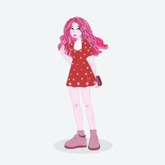 Fototapeta na wymiar Flat Girl Character Illustration