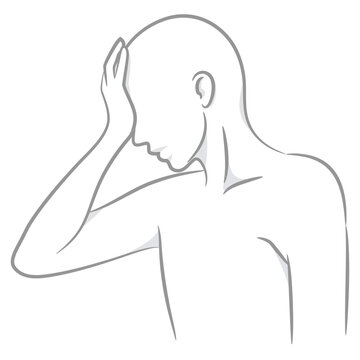 頭を押さえる人のグレーカットイラスト