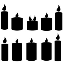 Silhouette of a set of candles. Burning cute wax and paraffin scented candles.Candles decor for home