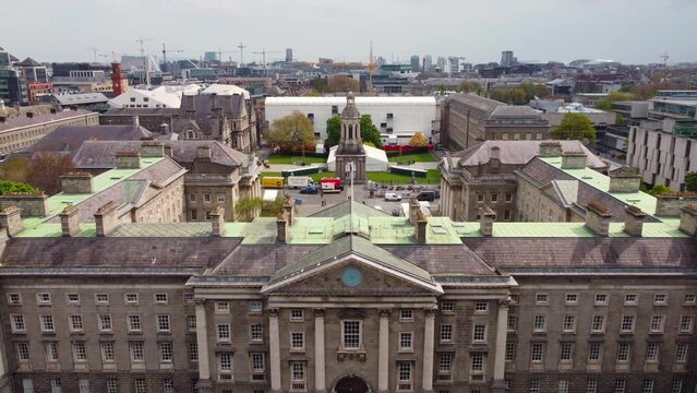 Trinity College in Dublin from above - aerial view by drone