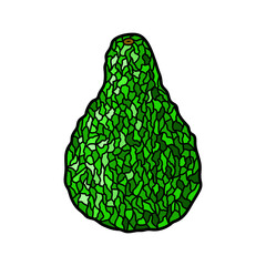 Textured green avocado isolated on white background, stained glass mosaic style detailed vector illustration. Healthy diet recipe ingredient.