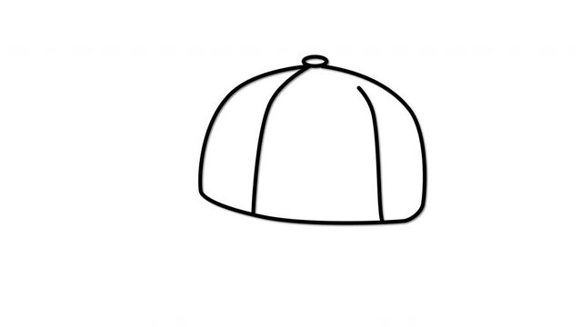 Cap, baseball cap outline self drawing animation. Line art, white background. Red color.