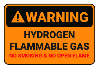 Warning hydrogen flammable gas. no smoking and no open flame. Safety sign Vector Illustration. OSHA and ANSI standard sign. eps10
