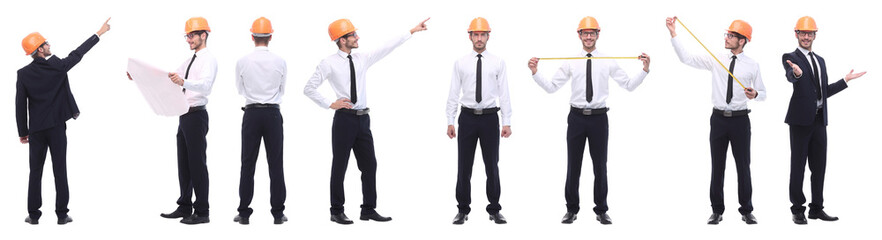 panoramic photo collage of qualified architect isolated on white