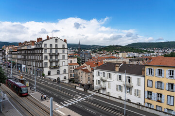 Fototapeta na wymiar Top view of the city of Clermont-Ferrand and the church of Saint Eutrope.