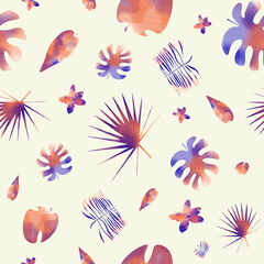 Tropical colorful pattern on a milky-white background