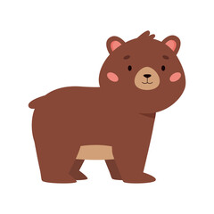Cartoon kawaii bear on white background. Forest animal. Vector illustration.