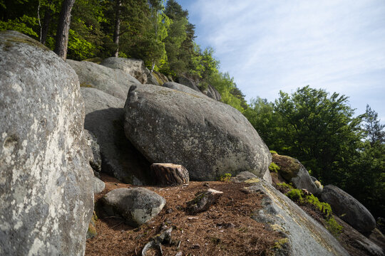 Pulcinske skaly, Moravian Wallachia, Beskids, Czech Republic, Czechia - rocks, stone and blouder in the nature. Natural landmark.