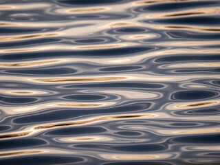 Wellen an einem See, gold und blau schimmernd