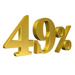 49 Percent Gold Number Forty Nine 3D Rendering