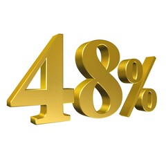 48 Percent Gold Number Forty Eight 3D Rendering