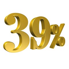 39 Percent Gold Number Thirty Nine 3D Rendering
