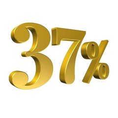 37 Percent Gold Number Thirty Seven 3D Rendering