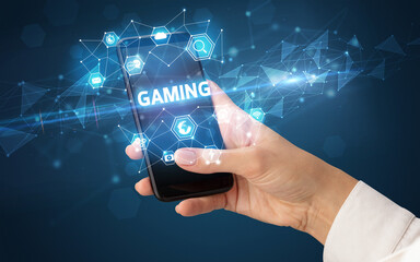 Hand using smartphone with technology concept