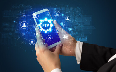 Hand using smartphone with technology concept
