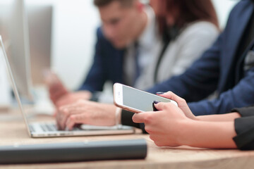 close up. image of a laptop on an office Desk