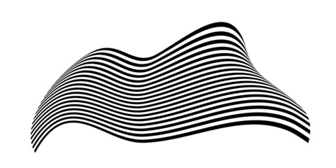 Waving flag as a brush stroke with zebra texture. Vest striped with fabric Black and white stripes curved in a bizarre way with waves curving along the trajectory