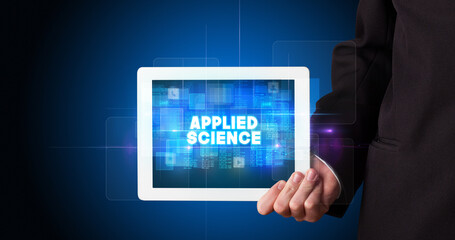 Person holding tablet, technology concept