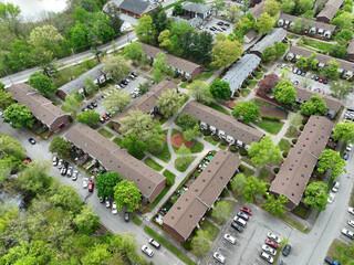 aerial view of residential community in spring
